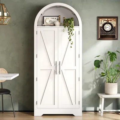 Productafbeelding van Boogschuifkast 170x70x35, vitrine/wijnkast, opbergruimte boven de deur, open bovenkant, wit, geschikt voor verschillende ruimtes.