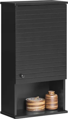 Produktbild von SoBuy Hochschrank Wand-WC-Schrank mit Tür für Badezimmer Medizinschrank mit Einlegeböden, 40x21x67 cm, schwarz