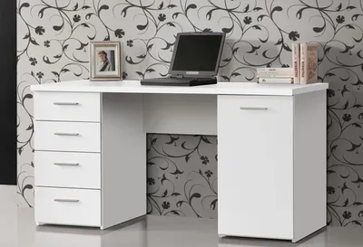Image de Bureau pour PC, table d'ordinateur, 145 x 60 cm, blanc mat