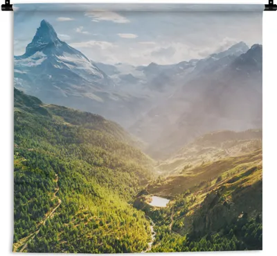 Produktbild von MuchoWow® Wandteppich Wandbehang Berge - Pflanzen - Landschaft 150x150 cm Tapisserie Dekoration Wandtuch - Wohnaccessoires - Modernes