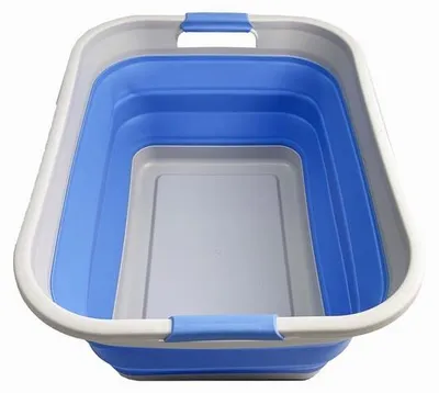 Image de Panier à linge pliable en plastique de 41 litres, gris/bleu, portable