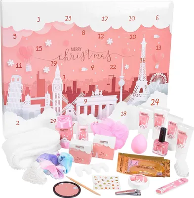 Produktbild von BRUBAKER Cosmetics Beauty Advent Calendar 2024 - 24 x akcesoria do pielęgnacji ciała i spa - kalendarz świąteczny XXL dla kobiet - Cities Landmark Pink