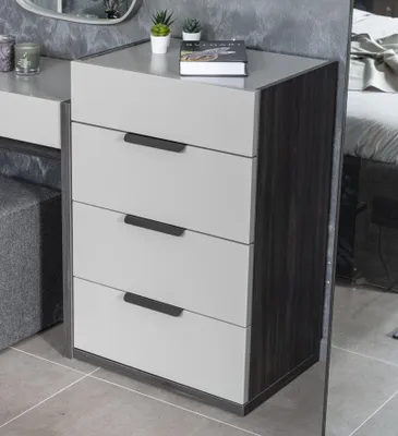 Zdjęcie produktu dla Grau-Weiße Edle Kommode Schlafzimmer Designer Holz 4-Schubladen Möbel