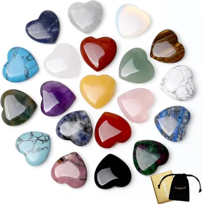 Produktbild von 20 Stück Kristalle Herz Edelsteine Rosenquarz Amethyst Glückssteine Set