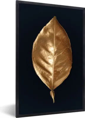 Produktbild von MuchoWow® Gerahmtes Poster Blätter - Chic - Gold - Pflanzen - Schwarz 60x90 cm - Poster mit Schwarzem Bilderrahmen Wandposter Rahmen Foto Bilder - Kunst
