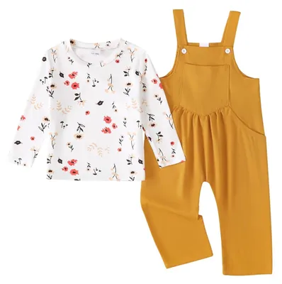 Imagen del producto de Conjuntos para niñas con camisetas a rayas y pantalones con estampado de flores