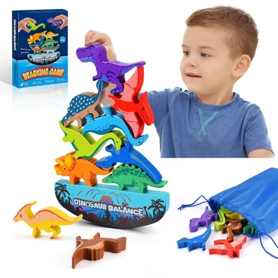 Obrázek produktu pro Dřevěné stavební kostky ve tvaru dinosaurů, vhodné jako hračka pro děti