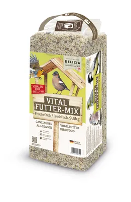 Produktbild von 1 x 9,5kg Delicia Vital Futter Mix, Streufutter für Vögel, Vogelfutter, Ganzjahres Futter, Wildvogelfutter, mit Erdnusskernen, mit Sonnenblumenkernen