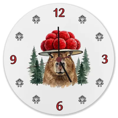Produktbild von Capybara mit Bollenhut Wanduhr aus MDF Schwarzwald Motiv
