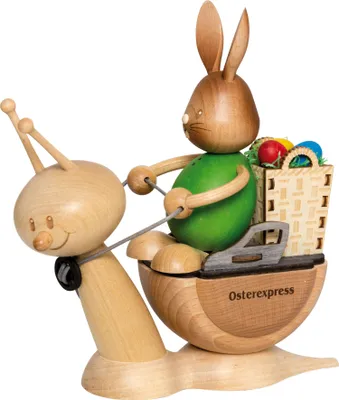 Produktbild von Drechslerei Kuhnert - Dekofigur aus Holz - Hase Stupsi Osterexpress mit Sunny - ca. 12cm