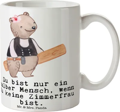 Produktbild von Mr. & Mrs. Panda cappuccinotasse Zimmerfrau Herz - Weiß - Geschenk, Tasse, Teetasse, Kaffeebecher, Becher, Kaffeetasse, Trinkbecher