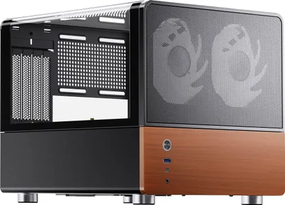 Produktbild von Jonsbo V12 BLACK, PC, Schwarz, Holz, Mini-ATX, ITX, SGCC, Glas, Walnussholz, 14 cm, 26 cm