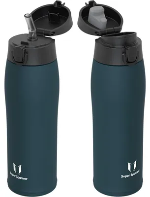 Obrázek produktu pro Nerezová ocelová láhev na pití, termo hrnek, objem 750 ml, barva jade, bez BPA, s dvojitou ochranou proti úniku, s 2 víčky