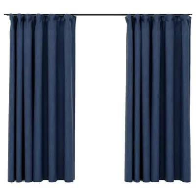 Image de vidaXL Rideaux occultants crochet aspect lin 2 pcs. Bleu 140x175 cm