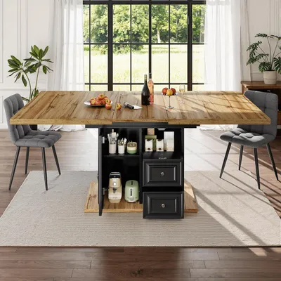 Obrázok produktu pre Rozťahovací jedálenský stôl, drevo, 110-140 x 80 x 75 cm, čierna farba, s úložným priestorom