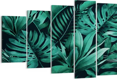 Produktbild von Bild auf Leinwand - Leinwandbild - 5 Teile - Blätter Grafiken Monstera - 150x100cm - Wand Bild - Wanddeko - Wandbilder - Leinwanddruck - Bilder - Wanddekoration - Leinwand bilder - EG150x100-4886