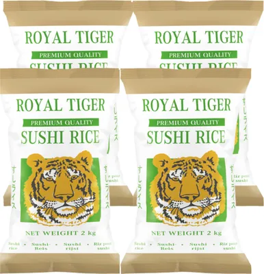 Produktbild von Royal Tiger Sushireis, 4x 2kg, Reis für Sushi, Risottoreis, Rundkornreis