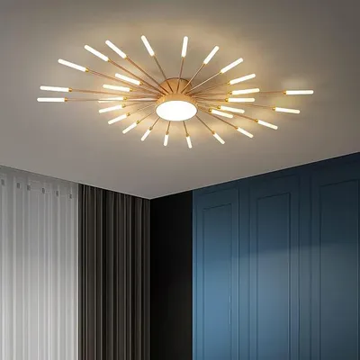 Zdjęcie produktu dla Nowoczesna lampa sufitowa LED, 28 + 1 żarówki, lampa sufitowa typu półokrągłego, złota lampa wisząca, oświetlenie sufitowe do sypialni, salonu, kuchni, jadalni, restauracji
