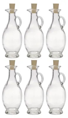 Produktbild von 6er Set 250 ml Glasflaschen Egizia rund mit Naturkorken für Öl, Essig und Sirup