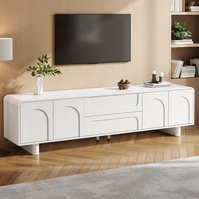 Obrázek produktu pro TV skříň STILVORA s dvířky a zásuvkami, nízká televizní komoda s zaoblenými tvary a úložným prostorem, televizní stolek v moderním designu do obývacího pokoje