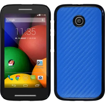 Produktbild von PhoneNatic Case kompatibel mit Motorola Moto E - Hülle blau Carbonoptik Hard-case + 2 Schutzfolien