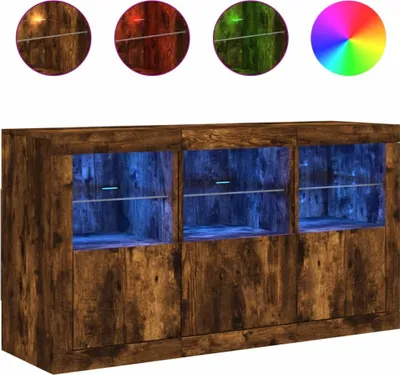 Produktbild von Sideboard mit LED-Leuchten Räuchereiche 123x37x67 cm