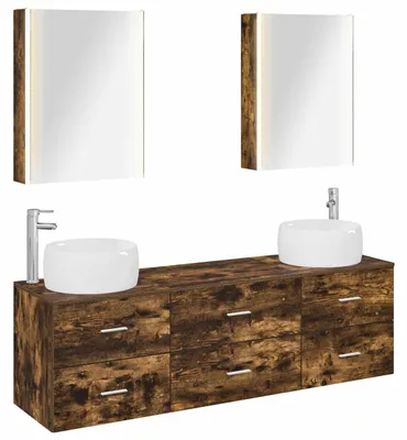 Imagen del producto de vidaXL Juego de muebles de baño, 5 piezas, roble ahumado