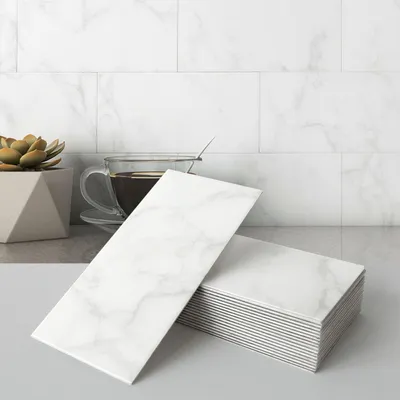 Obrázek produktu pro Samolepicí obkladové dlaždice, rozměr 10 x 20 cm, 23 kusů, bílý mramor Carrara, vhodné do kuchyně