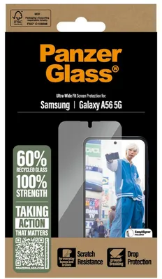 Produktbild von PanzerGlass ® Displayschutz Samsung Galaxy A56 5G | Ultra-Wide Fit m. EasyAligner, Samsung, Samsung - Galaxy A56 5G, Trockene Anwendung, Kratzresistent, Schockresistent, Transparent, 1 Stück(e)