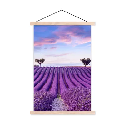 Produktbild von MuchoWow® Textilposter Lavendel - Natur - Lila - Bäume - Blumen 40x60 cm mit holzfarbenen Rahmen - Poster