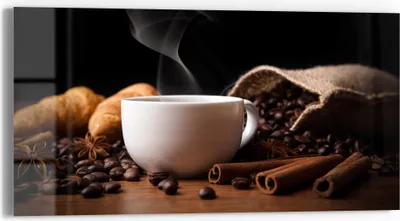 Produktbild von DEQORI Glasbild Echtglas 60x30 cm 'Sinnesfreude Kaffee' Wandbild Bild modern Deko