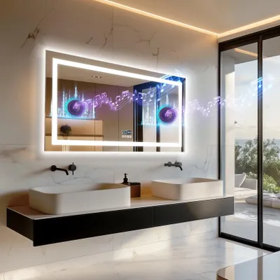 Obrázek produktu pro Zrcadlo do koupelny s LED osvětlením – Zrcadlo s osvětlením – Koupelnové zrcadlo – LED zrcadlo – Bluetooth reproduktor