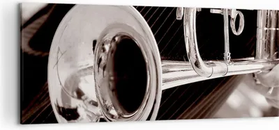 Produktbild von Bild auf Leinwand - Leinwandbild - Musik Trompete Instrument Orchester - 120x50cm - Wand Bild - Wanddeko - Leinwanddruck - Bilder - Kunstdruck - Leinwand bilder - Wandkunst - AB120x50-1553