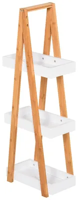 Produktbild von kleankin Badregal 3 Ebenen Treppenregal Leiterregal Badezimmer MDF Bambus Weiß