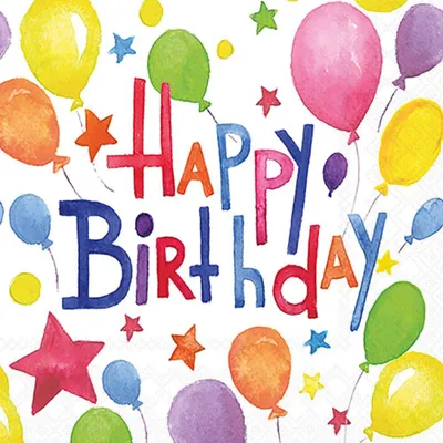 Produktbild von Servietten Cocktail 25x25cm 3-Lagig 20 Servietten Happy Birthday Ballons Napkin 25 Colourful birthday