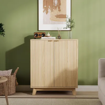 Obrázek produktu pro Komoda z dřeva, se 2 dvířky a úložnými prostory, moderní design, rozměry 87,6 x 39,6 x 81,9 cm
