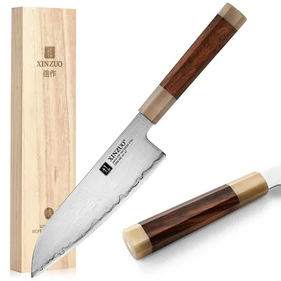 Santoku-Messer 18,3 cm, ZDP-189 Stahl, handgeschmiedet, Holzgriff