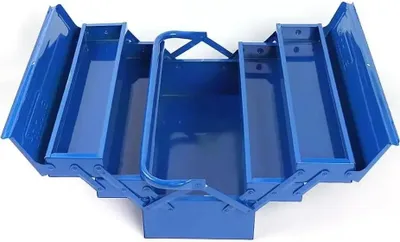 Produktbild von Werkzeugkiste aus Eisen - 3-lagig klappbar - Tragbar - Stoßfest - Wasserdicht - Für Elektriker und Heimwerker - Blau