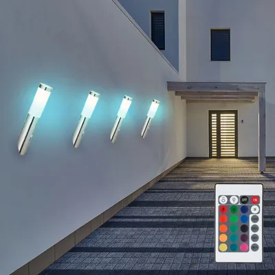 Produktbild von 4er RGB LED Wandlampe, Edelstahl, Bewegungsmelder, H 40 cm