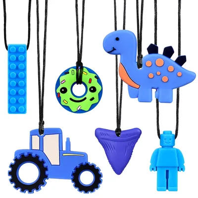 Productafbeelding van Siliconen kauwbandjes, 6 stuks, blauw, voor kinderen van 2-6 jaar, ter vermindering van stress