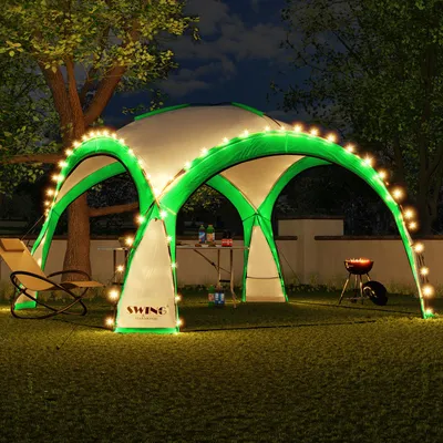 Produktbild von LED Event Pavillon 3,6 x 3,6m DomeShelter Garten Pavillion inkl. Solarmodul Pavilion Designer Gartenzelt Camping Pavilon Partyzelt mit Beleuchtung - grün