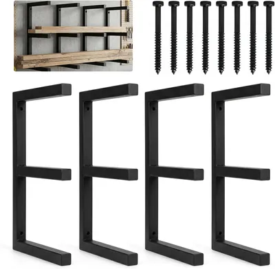 Image de Étagère murale, 3 niveaux, lot de 4, en métal et bois, pour garage