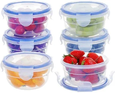 Zdjęcie produktu dla Zestaw plastikowych pojemników, 6 sztuk, 0,3 l, niebieskie, bez BPA, małe, nadające się do układania w stosy, hermetyczne, nadające się do użycia na kuchence i w kuchence mikrofalowej