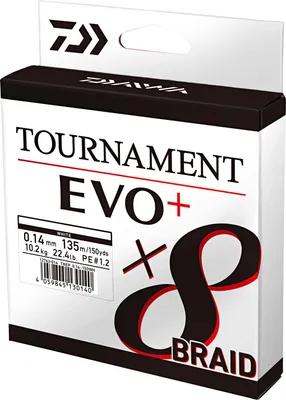 Produktbild von DAIWA Tournament x8 Braid EVO+, 135m, 0,14mm, 10.2kg / 22,49lbs, grün, geflochtene Angelschnur, 12760-014