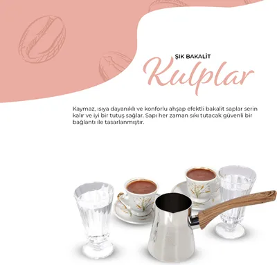 Produktbild von Serenk Definition Türkische Kaffeekanne Set, Mokkakanne aus Edelstahl, Cezve für traditionallen Kaffeegenuss, Mokka Kannen 4 Teilig, 2 – 3 – 4 Tassen, 1 Ständer,  Türkiye