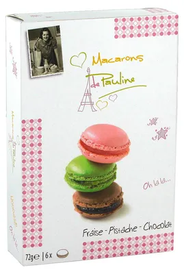 Produktbild von Macarons de Pauline Fraise Pistache Chocolat Macarons 72g 5er Pack