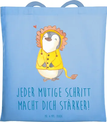 Produktbild von Mr. & Mrs. Panda Tote Bag Angst überwinden - Sky Blue - Geschenk, Tasche, Schultasche, Mut, Zuversicht, positivity, Shopping, Beutel, Sicherheit, positiver Spruch, Stärke