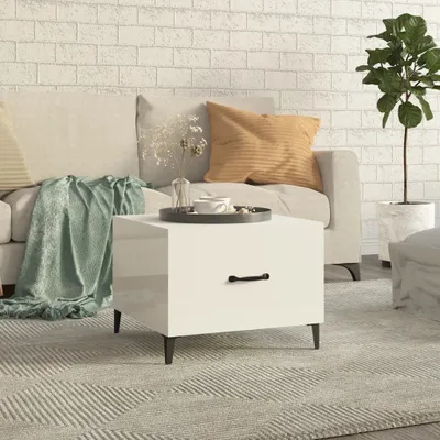 Produktbild von "Rabatt" Couchtisch modern - Wohnzimmertisch - Einfache Montage - mit Metallbeinen Hochglanz-Weiß 50x50x40 cm - Kaffeetisch CC21035
