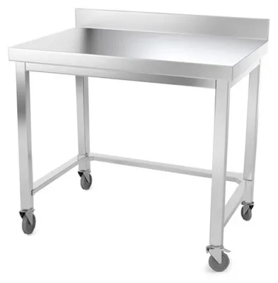 Zdjęcie produktu dla Stół roboczy ze stali nierdzewnej, wymiary 1200 x 500 mm, z tylną ścianką i wzmocnieniem, na kółkach, seria PREMIUM - GOLDINOX