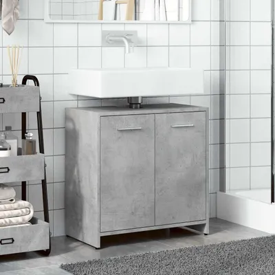 A bathroom vanity with a sink and cabinet.